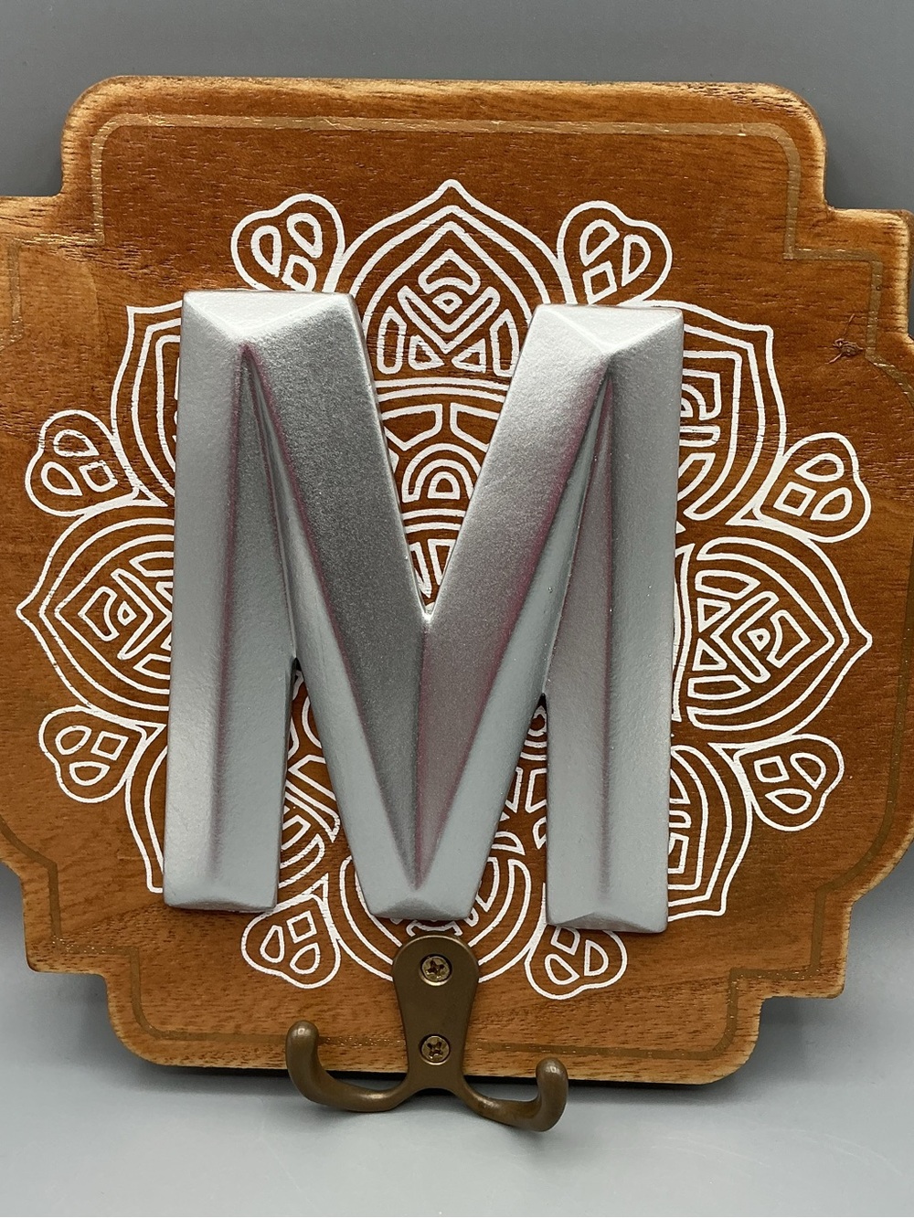 M Signed Wood Wall Hanging With Brass Hook